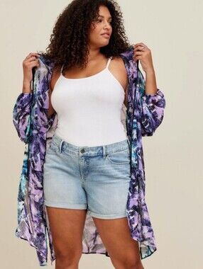 Torrid NEW Plus Size 5x: Lightweight  Palm-Print Swim Cover-Up Anorak Kimono